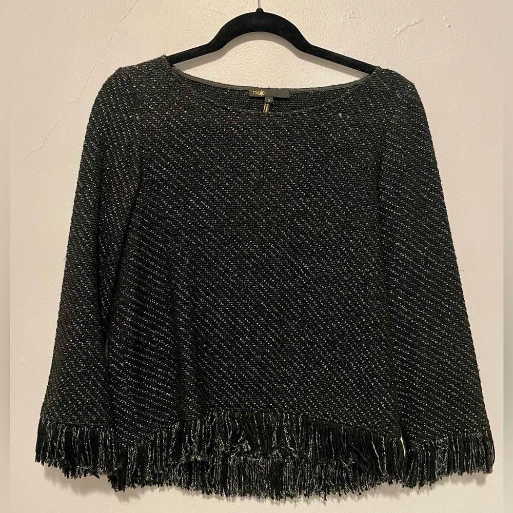 Maje Black Metallic fringe sweater